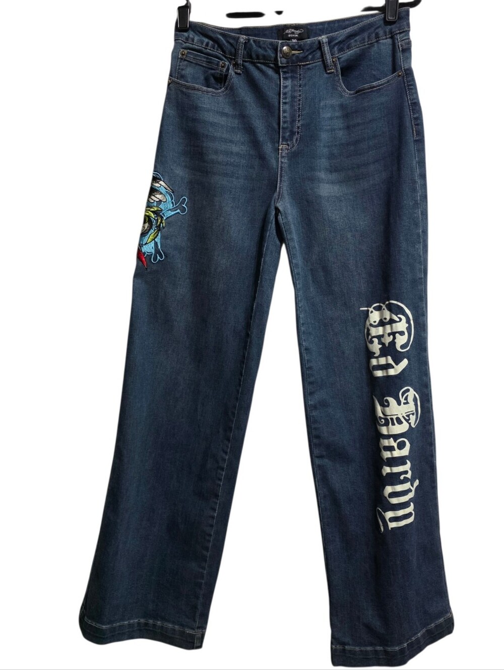 Ed Hardy Brave Eagle Embroidered Wide Leg Jeans Y2K Tattoo Graphic Denim Size 30